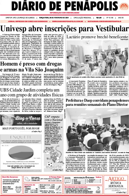 Capa do jornal DIÁRIO impresso desta terça-feira (06)