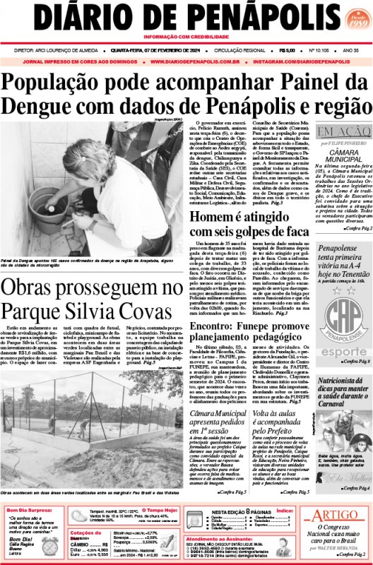 Capa do jornal DIÁRIO impresso desta quarta-feira (07)