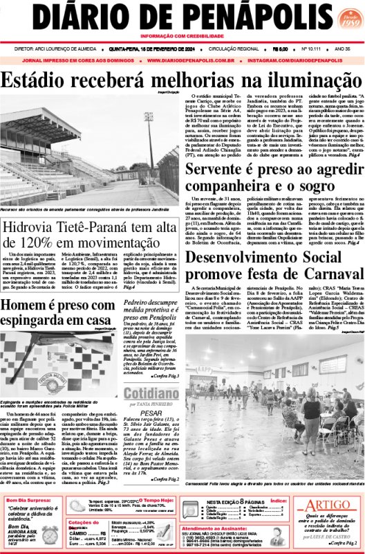 Capa do jornal DIÁRIO impresso desta quinta-feira (15)