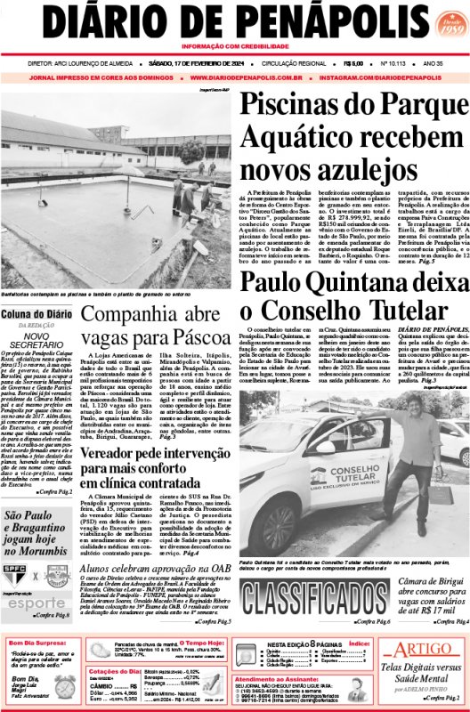 Capa do jornal DIÁRIO impresso deste sábado (17)