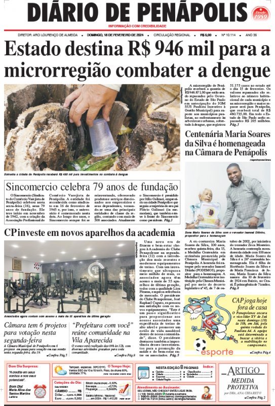Capa do jornal DIÁRIO impresso deste domingo (18)