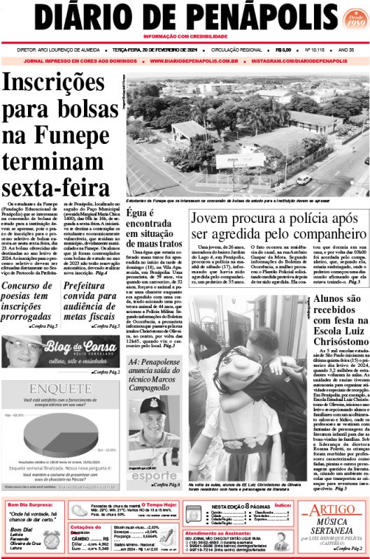 Capa do jornal DIÁRIO impresso desta terça-feira (20)
