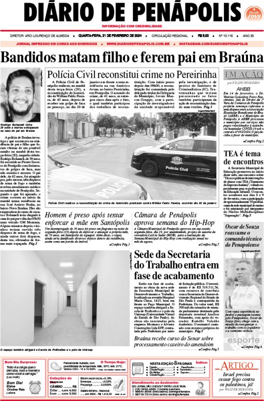 Capa do jornal DIÁRIO impresso desta quarta-feira (21)