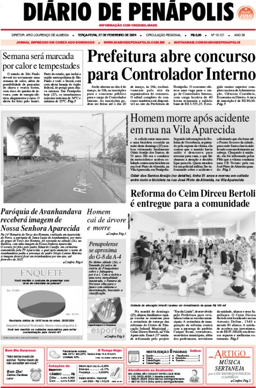 Capa do jornal DIÁRIO impresso desta terça-feira (27)