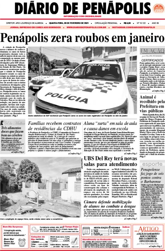 Capa do jornal DIÁRIO impresso desta quarta-feira (28)