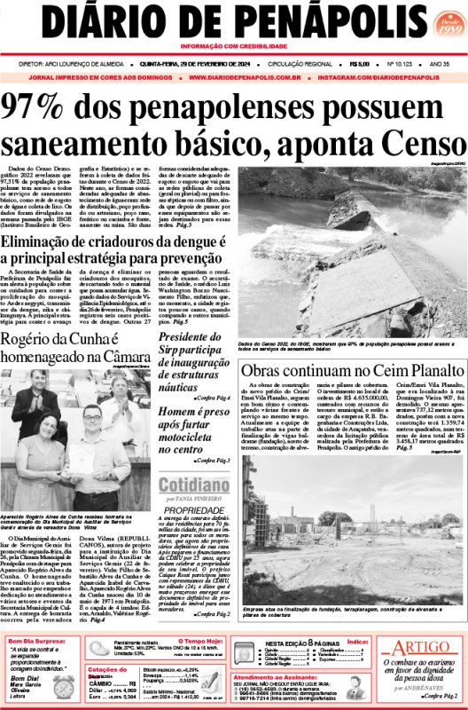 Capa do jornal DIÁRIO impresso desta quinta-feira (29)