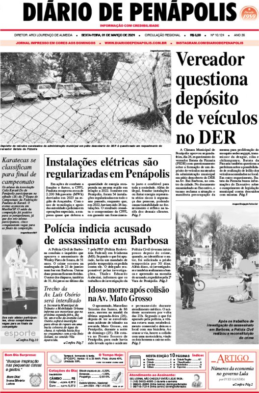 Capa do jornal DIÁRIO impresso desta sexta-feira (01)