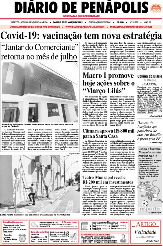 Capa do jornal DIÁRIO impresso deste sábado (02)