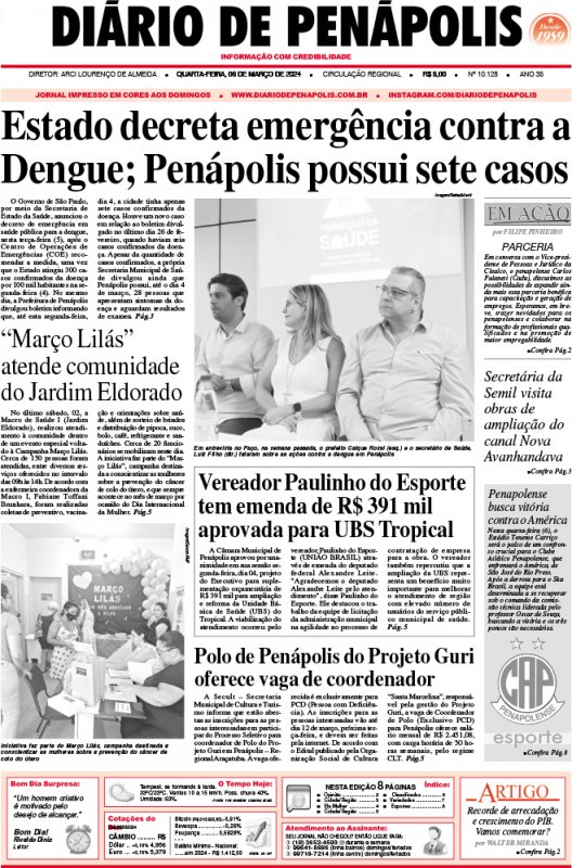 Capa do jornal DIÁRIO impresso desta quarta-feira (06)