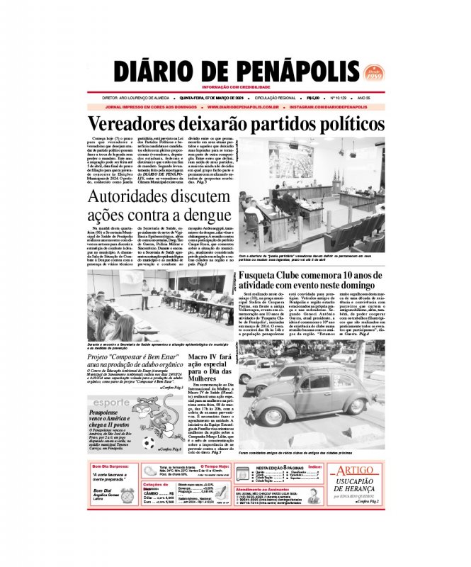 Capa do jornal DIÁRIO impresso desta quinta-feira (07).