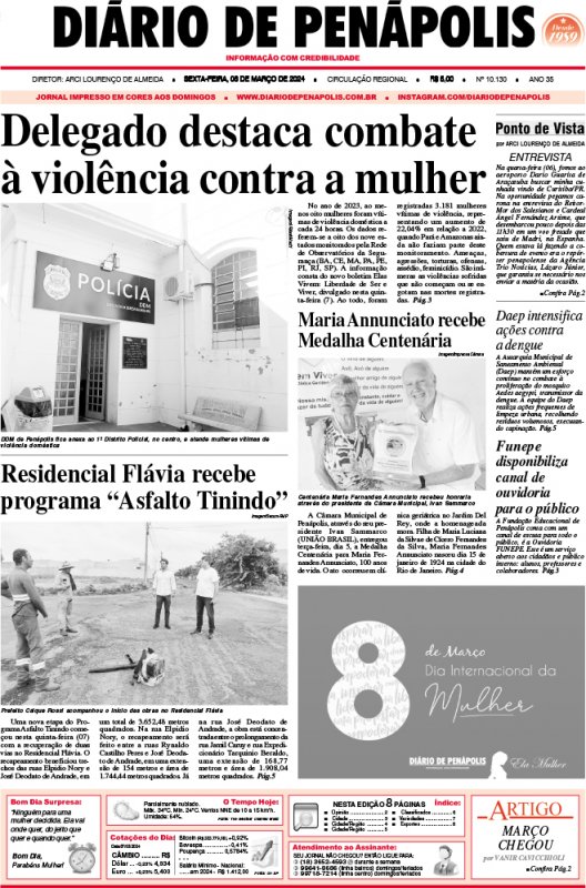 Capa do jornal DIÁRIO impresso desta sexta-feira (08)