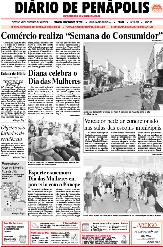 Capa do jornal DIÁRIO impresso deste sábado (09)