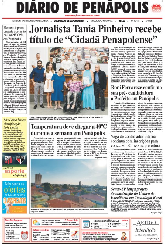 Capa do jornal DIÁRIO impresso deste domingo (10)