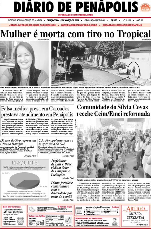 Capa do jornal DIÁRIO impresso desta terça-feira (12)