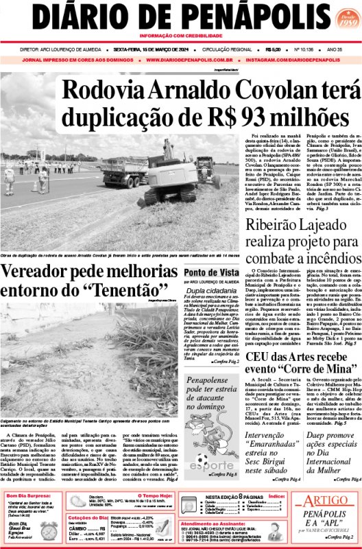 Capa do jornal DIÁRIO impresso desta sexta-feira (15)