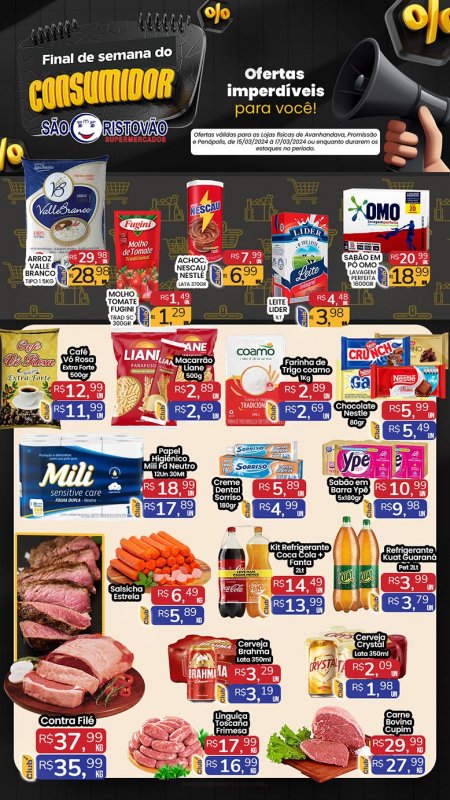 OFERTAS DESTE FIM DE SEMANA DO SÃO CRISTÓVÃO SUPERMERCADOS - 15/03 a 17/03