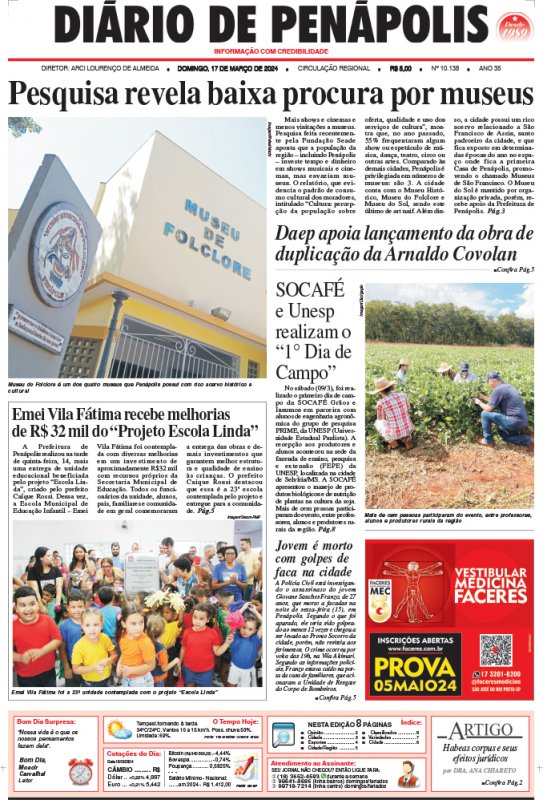 Capa do jornal DIÁRIO impresso deste domingo (17)