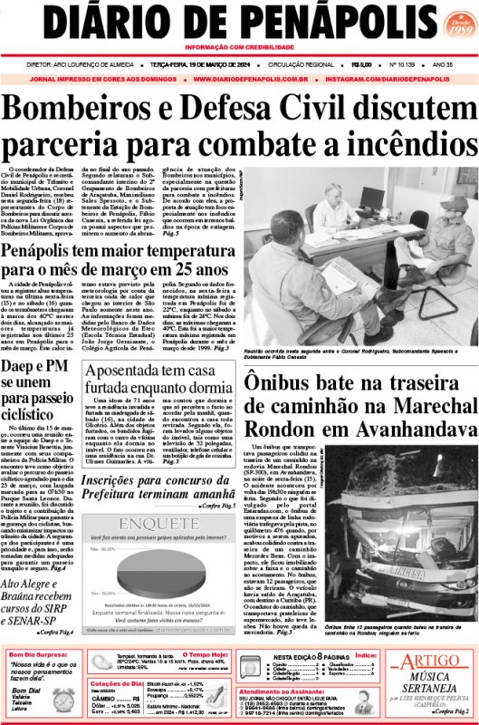 Capa do jornal DIÁRIO impresso desta terça-feira (19)