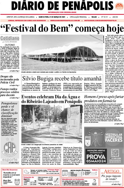 Capa do jornal DIÁRIO impresso desta quinta-feira (21)