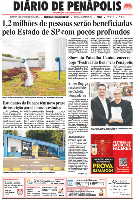 Capa do jornal DIÁRIO impresso deste domingo (24)