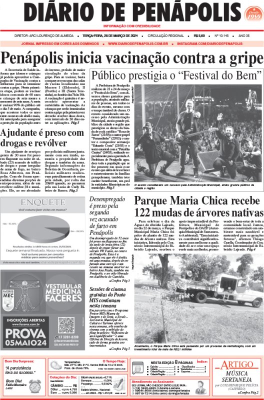 Capa do jornal DIÁRIO impresso desta terça-feira (26)