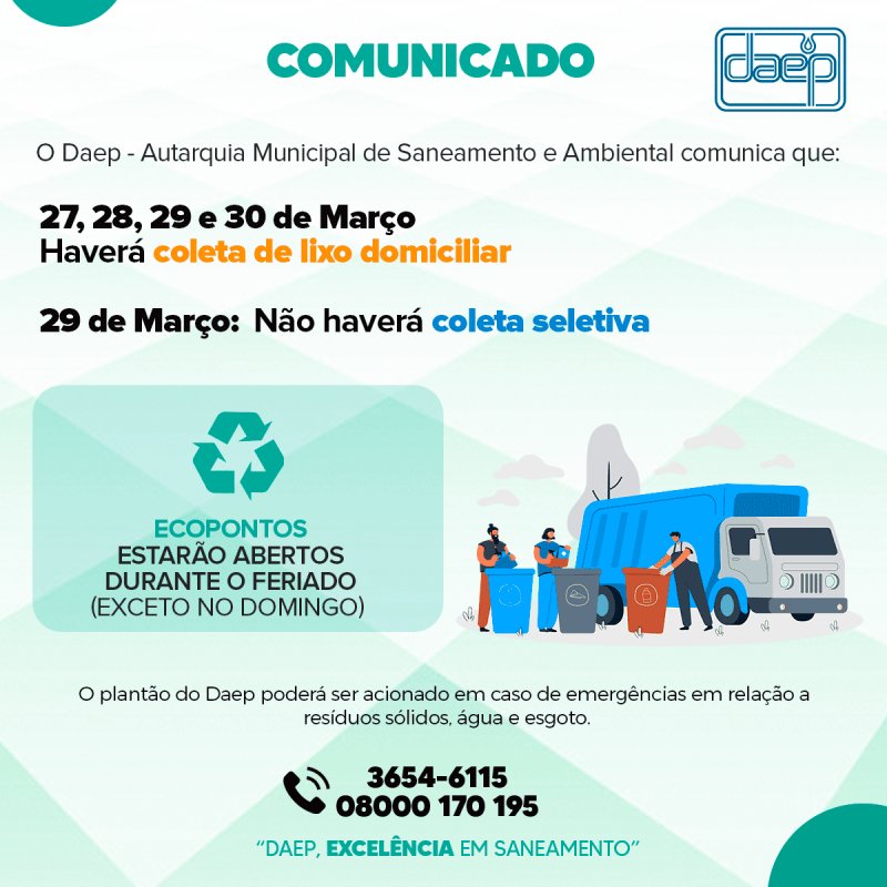 Daep comunica coleta de lixo deste feriado