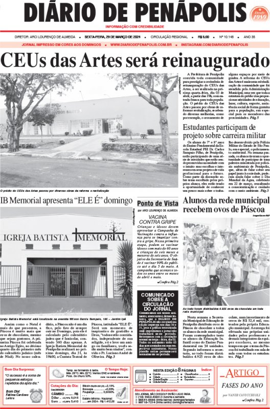 Capa do jornal DIÁRIO impresso desta sexta-feira (29)