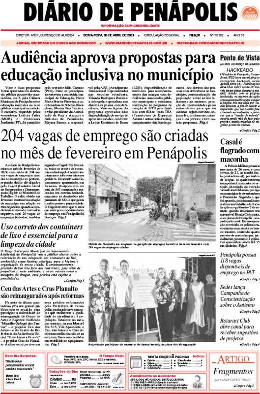 Capa do jornal DIÁRIO impresso desta sexta-feira (05)