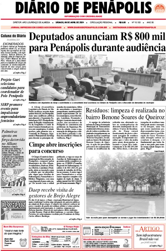 Capa do jornal DIÁRIO impresso deste sábado (06)