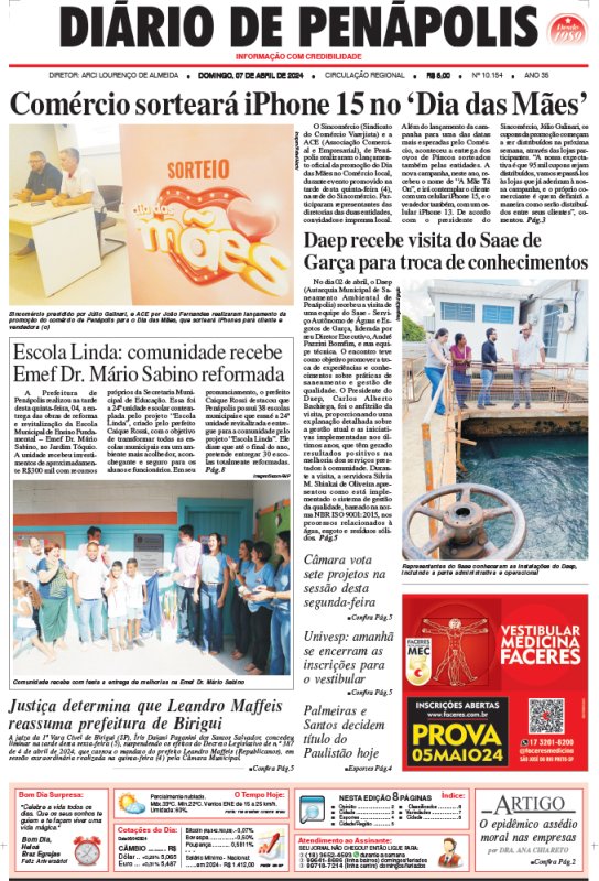 Capa do jornal DIÁRIO impresso deste domingo (07)