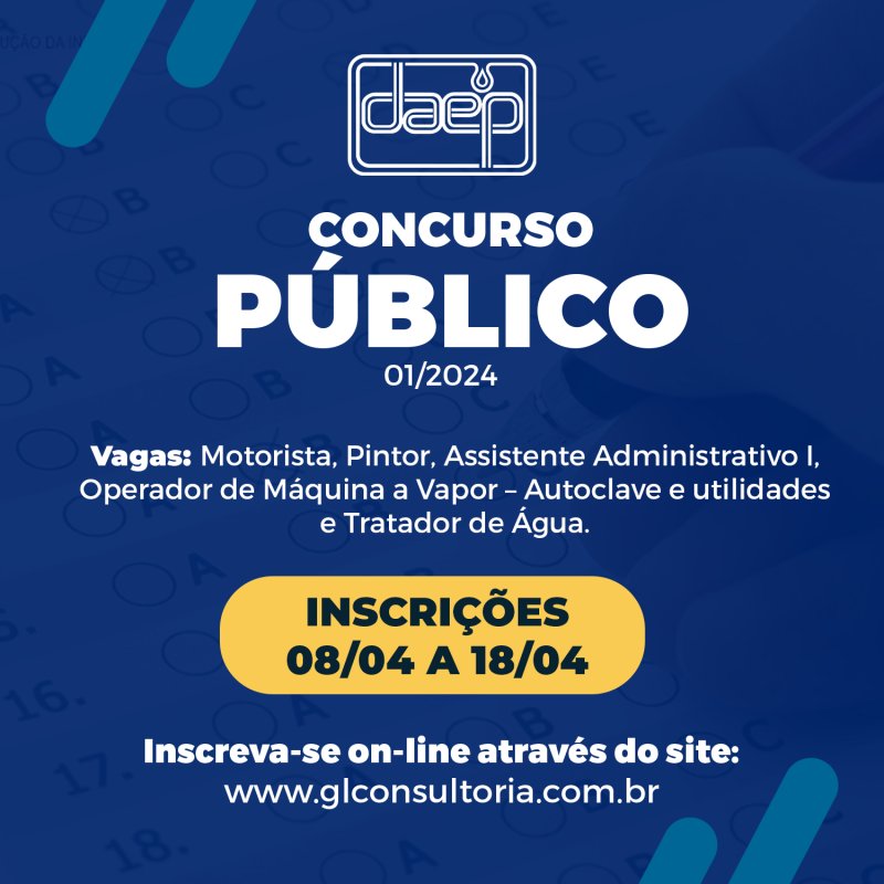 Oportunidade: Daep abre inscrições para concurso público