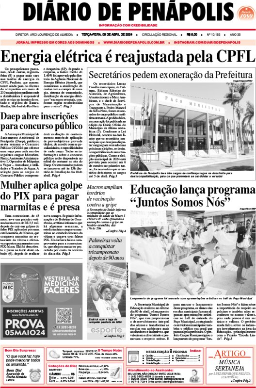 Capa do jornal DIÁRIO impresso desta terça-feira (09)