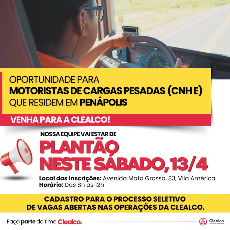 Clealco realiza plantão especial para seleção de motoristas de cargas pesadas em Penápolis