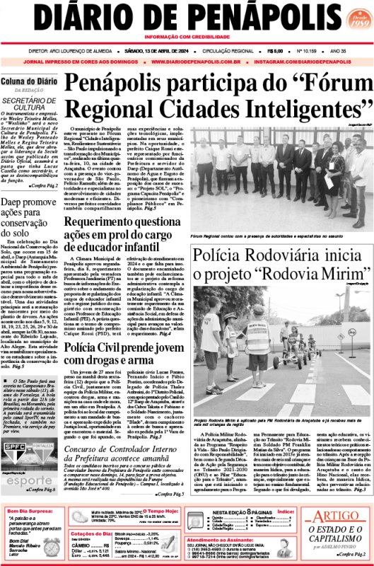 Capa do jornal DIÁRIO impresso deste sábado (13)