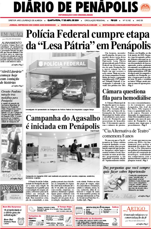 Capa do jornal DIÁRIO impresso desta quarta-feira (17)