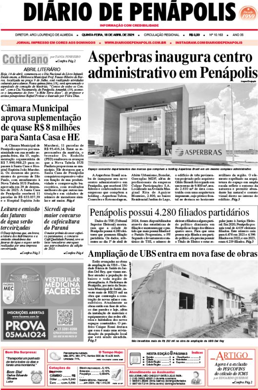 Capa do jornal DIÁRIO impresso desta quinta-feira (18)