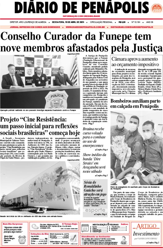 Capa do jornal DIÁRIO impresso desta sexta-feira (19)