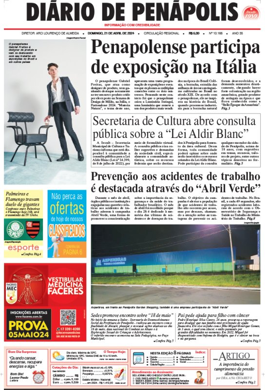 Capa do jornal DIÁRIO impresso deste domingo (21)