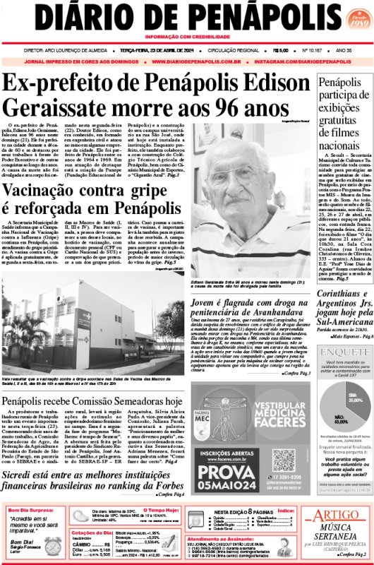 Capa do jornal DIÁRIO impresso desta terça-feira (23)