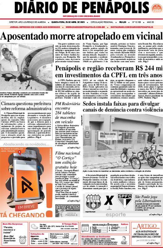Capa do jornal DIÁRIO impresso desta quinta-feira (25)