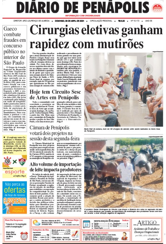 Capa do jornal DIÁRIO impresso deste domingo (28)