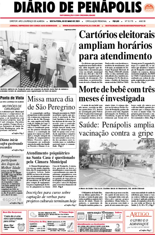 Capa do jornal DIÁRIO impresso desta sexta-feira (03)