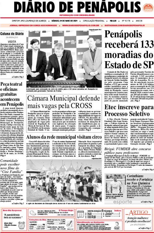 Capa do jornal DIÁRIO impresso deste sábado (04)