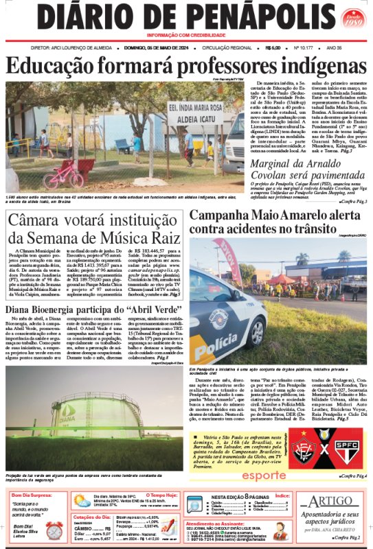 Capa do jornal DIÁRIO impresso deste domingo (05)