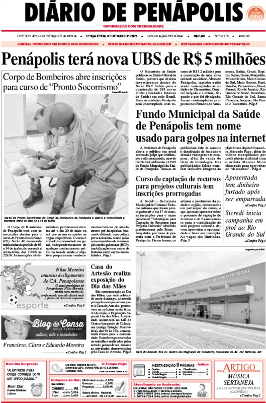 Capa do jornal DIÁRIO impresso desta terça-feira (07)