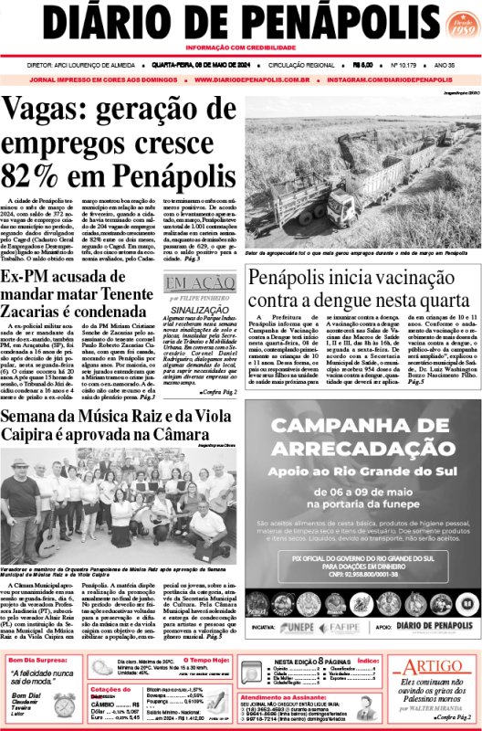 Capa do jornal DIÁRIO impresso desta quarta-feira (08)