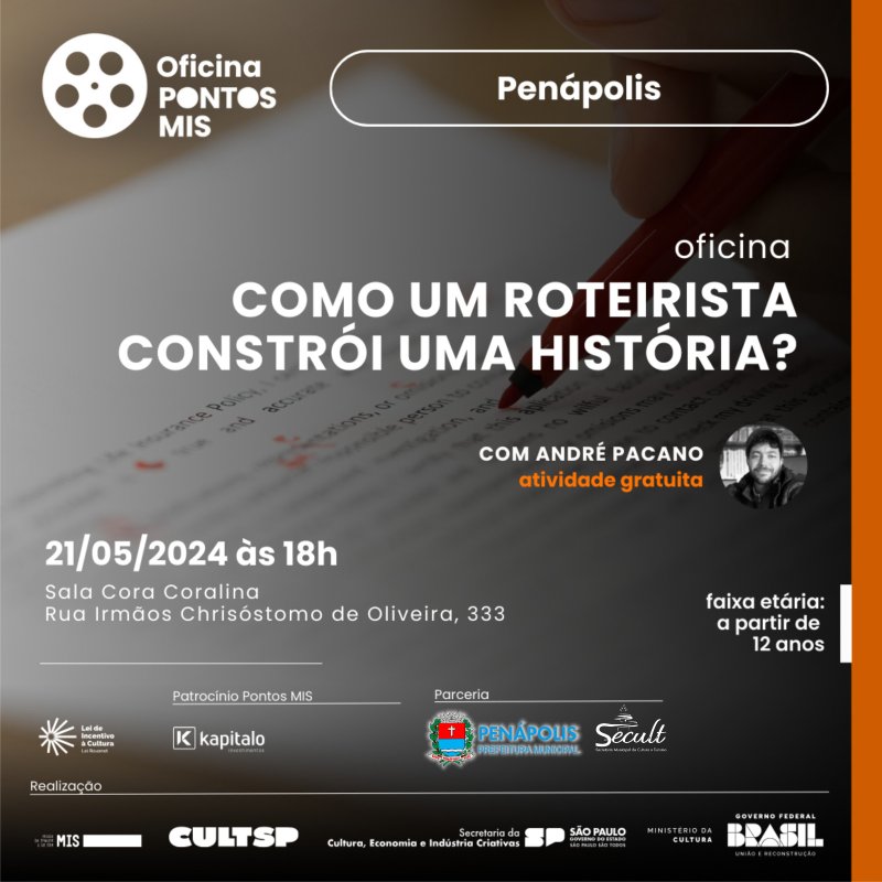 Pontos MIS: Inscrições abertas para oficina de construção de história para roteiro