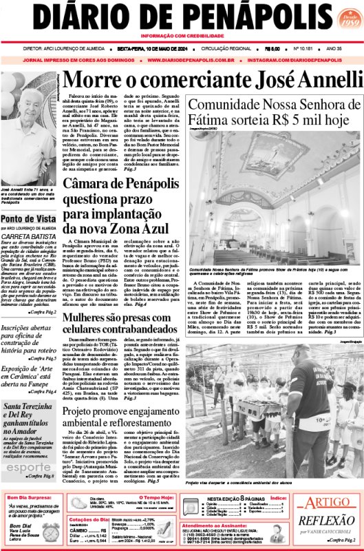 Capa do jornal DIÁRIO impresso desta sexta-feira (10)