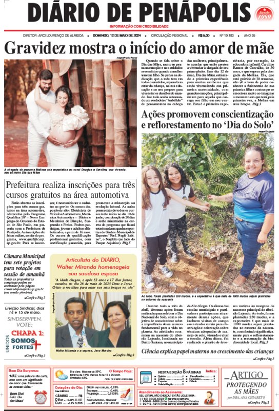 Capa do jornal DIÁRIO impresso deste domingo (12)