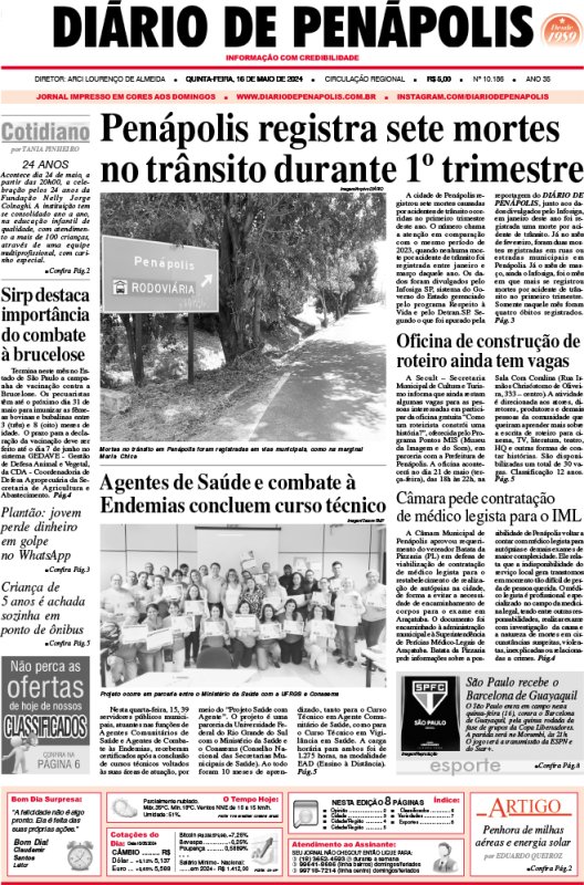 Capa do jornal DIÁRIO impresso desta quinta-feira (16)